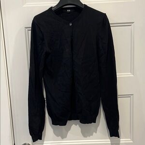 Black Button-Up Cotton Cardigan